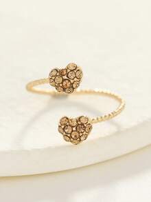 1 pieza Anillo chapado en oro con diseño de flor hueca de estilo chino vintage, diseño único, anillo abierto versátil y lujoso (color del cristal aleatorio) - Amarillo Oro - Ver 6