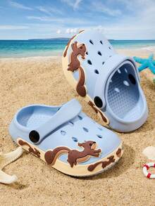 1 Pair Baby Boys' Comfortable, Fashionable, Cute Cartoon Squirrel Design Lightweight, Versatile, Open-Toe Beach Sandals, Sky Blue, Spring/Summer - Blue - View 2