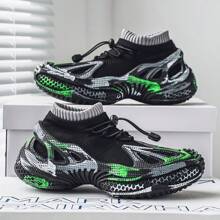 Men's Casual Sports Shoes, Fashion New Multi-Color Spray Painting, Versatile Style Knit Socks Sneakers, Suitable For Party, Outdoor Sports, Street Snap, Thick Sole Breathable Mesh Low-Top Anti-Slip Work Safety Shoes For Men