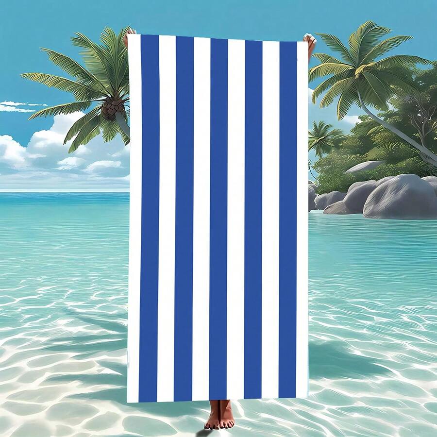 منشفة شاطئ رقيقة جداً وسريعة الجفاف ذات خطوط، مقاومة للرمال وعالية الامتصاصية من خليط البوليستر، مناسبة للسباحة والتخييم والاستحمام، ضروريات السفر واكسسوارات السفر وضروريات الشاطئ