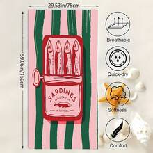 1 件沙丁鱼速干沙滩巾 - 柔软、吸水、轻便，带有有趣的卡通沙丁鱼罐头设计 - 非常适合游泳、冲浪、露营和旅行必需品、冲浪配件 - 珊瑚橙 - 查看 12