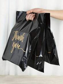 100 Stücke elegante "Danke" Geschenktüten - Schwarz & Gold Schreibschrift wiederverwendbare Plastiktaschen, flache Papiertüten, Plastiktragetaschen, Hochzeit Party Geburtstag Geschenkverpackung, Taschen für Schmuck & Kosmetik. Perfekt für Einzelhandelsgeschäfte, Boutiquen, Partys, Firmenereignisse, Geburtstage, Feiertags-Verpackung, Weihnachten & Valentinstag.