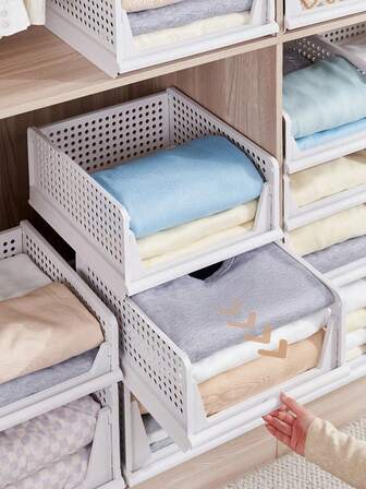 1 件可折叠可堆叠储物篮抽屉整理盒，家用衣柜衣服抽屉梳妆台搁架，卧室厨房桌面零食展示架