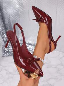 Scarpe da donna con tacco a spillo a punta e fiocco, scarpe con tacco alto sexy e alla moda con cinturino slingback senza schienale