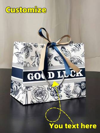 10pcs Customized Elegant Floral Pattern Gift Paper Bags, Random Ribbon Included, Customizable Texts/Names, Suitable For Weddings, Banquets, Parties, Daily Use, Tote Bags, Wrapping Paper