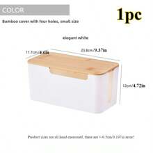 1pc Large Cable Management Box With Wooden Cable Cover, Includes 10pcs Ties And 2pcs Winders, Plastic 7-Hole And 4-Hole Adapter Plug Cable Concealer Box, Spacious Wire Organizer, Socket Protector Hidden Safely Under Desk Or Floor - Great For Home And Office, Gift For Friends, Boyfriend/Girlfriend, Mother's Day, Wedding