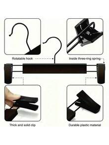 20/10pcs Black Plastic Hangers Set, Includes 2 Adjustable Rust-Proof Skirt Clips And 360-Degree Rotating Hooks, Suitable For Jeans And Casual Pants. - Multicolor - View 7