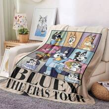 Bluey 1pc Bluey Cartoon Puzzles Flannel Blanket, Bluey Plaid Cartoon Pattern Soft Plush Rectangular Throw Blanket, Gentle & Comfortable Throw Blanket, Suitable For Bedroom, Living Room, Leisure Use