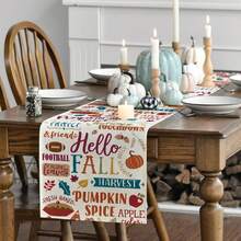 南瓜秋日桌布，苹果足球丰收厨房餐桌装饰，适合户外家庭派对，13x48 英寸，13x72 英寸，13x108 英寸 - 彩色 - 查看 3