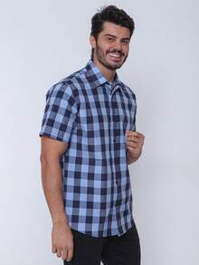 Rand paul Men's Casual Slim Fit Short Sleeve Plaid Shirt Slim Fit Modern And Versatile Style - Màu xanh hải quân - Xem 3