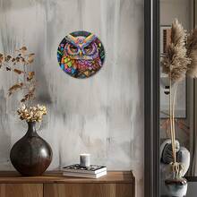 1 件 2D 平面彩色嬉皮猫头鹰金属标牌 - 8x8 英寸鲜艳装饰艺术，适合家庭、花园、卧室、露台、房间装饰、简易壁挂、理想礼物、复古墙壁艺术 - 随机孔图案