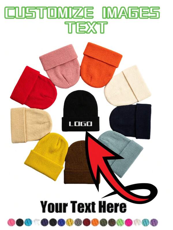 1 stuk gebreide muts met gepersonaliseerde print, warme gebreide wintermuts met aangepaste tekst, elastische warme gebreide muts met aangepast logo in effen kleur, dagelijkse buitenactiviteiten in herfst en winter, diverse kleuren, mooie, eenvoudige unisex modieuze mutsen, casual cadeaus op maat, gepersonaliseerde cadeaus voor vrienden en familie, essentiële warme mutsen voor herfst en winter, wintermode, kerstcadeaus, dames, heren