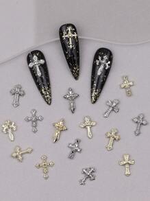 30pcs Punk Cross Nail Decoration Fashion Cool Girl Accessories Gold And Silver Random Mixed Set Nail Supplies Nail Accessories