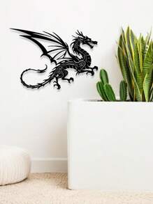 Ferocious Black Metal Dragon Wall Decor - Detailed Mythical Creature Sculpture, Suitable For Indoor/Outdoor Decoration, Fantasy-Style Garden Or Home Decor, Durable And Easy To Clean, Outdoor Wall Decoration | Mystical Decoration | Metal Finish, Dragon Decor