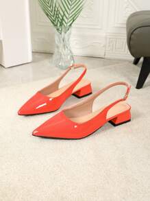Sandales à talons épais et bout pointu, couleur unie, avec boucle et bride, design élégant et à la mode pour femme, idéales pour le printemps et l'automne.