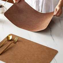 Juego de manteles individuales de piel sintética de 1/4/6 Uds., resistentes al calor, antideslizantes, impermeables, de doble cara, manteles individuales de PU para cocina y comedor - Marrón - Ver 1