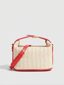 Women's Straw Crossbody Bag, 2025 New Style Fashionable Casual Versatile Shoulder Bag For Women & Girls, Simple All-Match Bag For Daily Life & Work,  Everyday Bags - Pink - View 7