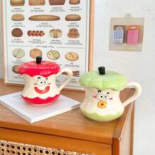 1 pezzo Tazza in ceramica di alta qualità a forma di mela con coperchio, tazza divertente, tazza per acqua domestica, ottimo regalo per le donne