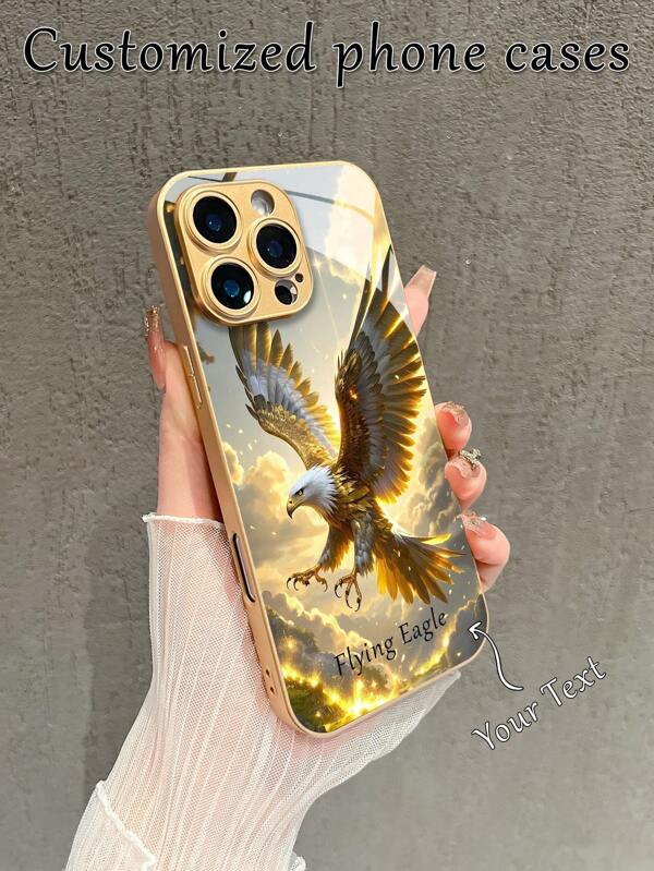 1 Stück personalisiertes leistungsfähiges Adler Handyhülle, Goldfarbe, personalisierbar mit Text/Datum, kompatibel mit iPhone 16 Pro Max/15Pro/14 Plus/13 Pro/12 Pro Max/11/XsMax/8Plus, S24 Ultra/S25 ULTRA, neu, modisch, minimalistisch, ideales Geschenk für Freund, Freundin, Familie, Freunde, Großeltern, Paare, Tierliebhaber, Jahrestag, Geburtstag, Abschluss, Hochzeit, Abiball, Vatertag, Muttertag, Handyzubehör