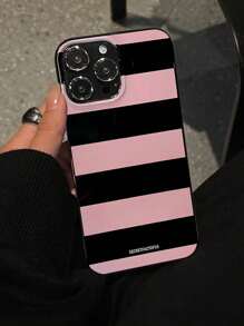 1 pieza Funda de teléfono con estampado de rayas minimalista, funda de teléfono a rayas rosas, para Apple 11/12/13/14/15/16