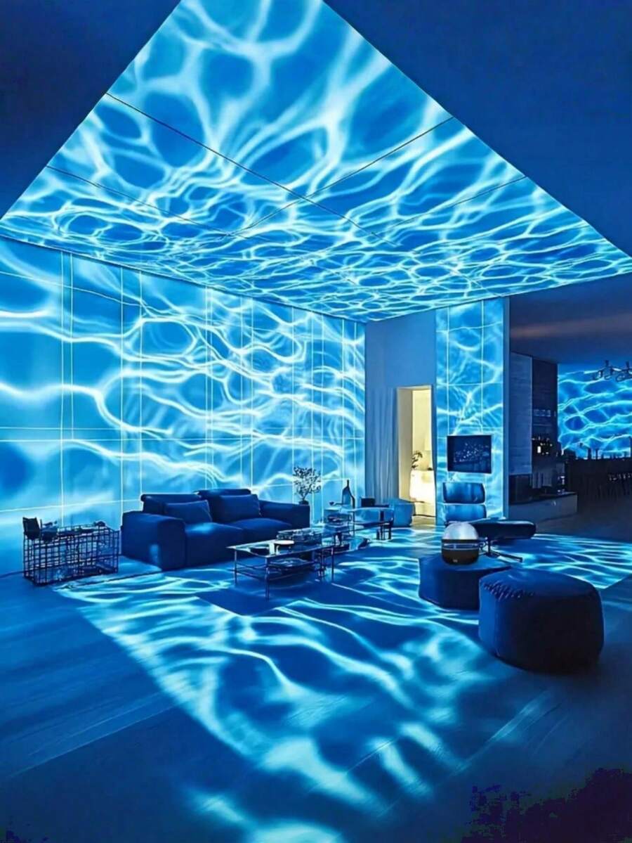 1pc USB-Powered Water Ripple Night Light – Multi-Color LED Star Light With Blue Lighting Effect, Perfect For Bedroom & Living Room Decor, Romantic Atmosphere Creator For Christmas, Valentine'S Day, Weddings, And Birthdays, Bedroom Night Light | Water Ripple Effect | Decorative Lamp, LED Lights For Bedroom - màu đen - Xem 1