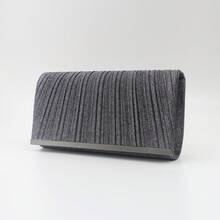 New Design Women Envelope Clutch Flap Tri-Fold Evening Handbag, Square Wedding Crossbody Bag - Grey - View 2