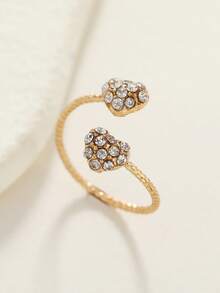 1 pieza Anillo chapado en oro con diseño de flor hueca de estilo chino vintage, diseño único, anillo abierto versátil y lujoso (color del cristal aleatorio) - Amarillo Oro - Ver 5