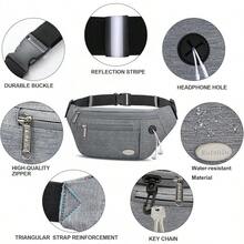 Entchin Fanny Pack Women Men,Crossbody Belt Bag With 4-Zipper Pockets,Adjustable Waist Bag Pack,One Of Most Popular Travel Essential Gifts Walking,Traveling,Cycling - 灰色 - 查看 8