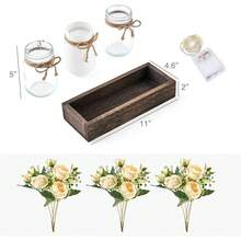Nuevas - Luces de tarro Mason Centropieza de mesa para comedor estilo rústico con bandeja de madera y 3 tarros con flores Centropieza para sala de estar primavera y verano - Color como se muestra + Tamaño como se muestra - Ver 6