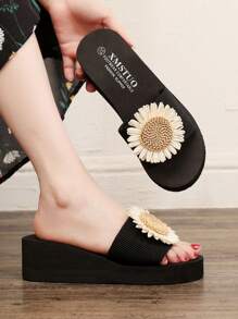 Women's Fashion Bowknot Comfortable Non-Slip High Heel Beach Slippers, Versatile Summer Outdoor Slides, 2024 New Edition