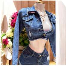 CHAMARRITA CORTA CON DETALLES DE DESTROYER  Liso    Fiesta    Botón - Multicolor - Ver 3