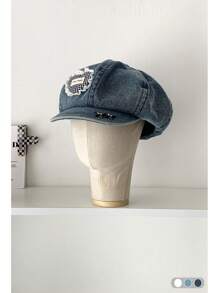 1 pièce Chapeau octogonal rétro rayé en tulle avec bord pliable, grand chapeau de soleil d'été pour femme avec grand tour de tête, flatteur pour le visage, petit bord, béret vintage en forme de nuage