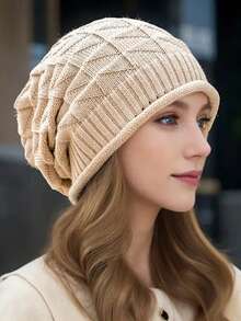 1pc Stretchy Knit Beanie Hat With Ribbed Brim, Soft, Fashionable And Warm Winter Cap For Women - 1pcs - View 6
