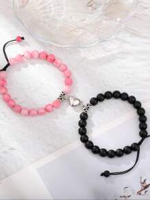 Paire de bracelets de couple en turquoise blanche mate en forme de cœur - Élégance bohème subtile, faits main pour des connexions significatives. Parfait pour un look de couple assorti, des rendez-vous romantiques, des banquets et des fêtes. Un ensemble de cadeaux symboliques pour célébrer les anniversaires, la Saint-Valentin, les anniversaires et tous les autres jalons.