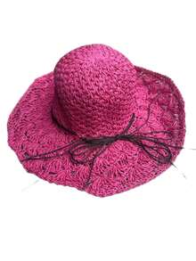 1 pieza Sombrero de paja de moda para mujer, sombrero de verano tejido a mano, ala ancha, estilo coreano, correa con lazo plegable, sombrero protector solar para playa y pesca, accesorio de viaje y vacaciones como regalo