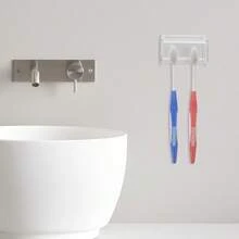 Toothbrush Holder Wall Mounted With Cover For Bathroom, 2 Slots Toothbrush Storage Organizer For Shower, Self Adhesive Toothbrush Hanger Rack For Dorm, Cabinet (White) - 無色 - 查看 6