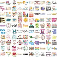50PCS Spanish Phrases Cartoon Doodle Waterproof PVC Stickers, Asymmetrical Shape Matte Finish Self-Adhesive, Disposable, Suitable For Luggage, Skateboard, Guitar, Water Bottle - Iberian Theme Decal School Supplies,Back To School