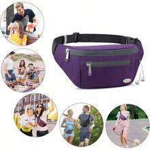 Entchin Fanny Pack Women Men,Crossbody Belt Bag With 4-Zipper Pockets,Adjustable Waist Bag Pack,One Of Most Popular Travel Essential Gifts Walking,Traveling,Cycling - 紫色 - 查看 7