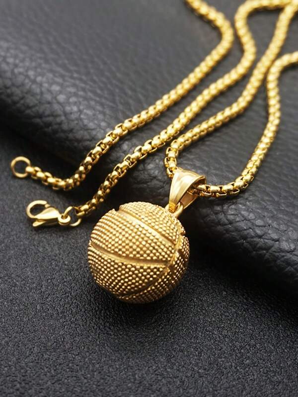 1pc Edgy Punk Basketball Pendant Necklace - Alloy Structure, Men's Sports Jewelry, Fashionable Accessory For Basketball Fans And Enthusiasts, Perfect Gift For Him