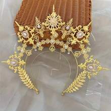 1 Piece Baroque Style Headband, Gothic Crown With Faux Pearl Decoration, Prom Party Hair Hoop Headdress