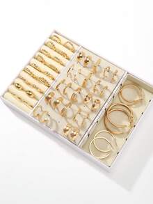 48/24/12 件复古朋克风格女士时尚优雅环形仿珍珠耳环套装，女士珠宝，波西米亚风格 - 百搭日常佩戴，适合日常、约会、派对、送给朋友的礼物 - 金色 - 查看 5