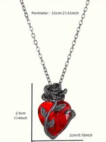 Collar colgante con corazón gótico rojo y rosa - Estilo punk rock, con cubic zirconia, regalo perfecto para hombres