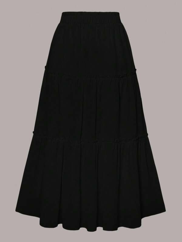 Women's Solid Color Simple Versatile Ruffle Hem Skirt