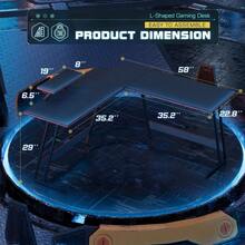 L-Shaped Gaming Desk 58 Inches Corner Office Desk With Removable Monitor Riser, Pink - Black - View 3