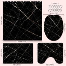 1/4pcs Black Marble Texture Theme Shower Curtain Set, Waterproof Bath Curtain, Bathroom Decor, Fashionable Drape, Window Curtain, Room Divider, No Drilling Required, Polyester, Machine Washable Bathroom Accessories Back To School