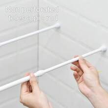 2件白色无孔伸缩杆30-50cm窗帘杆阳台晾衣杆门帘杆可拆卸免安装单杆浴帘杆浴室装饰