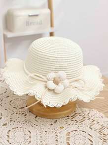 1 pieza Sombrero de paja de verano para niñas, sombrero de playa con ala grande y protección solar para princesa