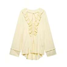 Robe blouse ample d'été à col V style papillon pour femmes, tenue de mode française, jaune beurre