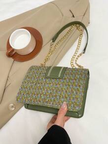Bolso de mano pequeño de estilo coreano tejido para mujer, nueva colección primavera-verano 2025, bolso cuadrado mini vintage de lana con cadena, de moda y con textura