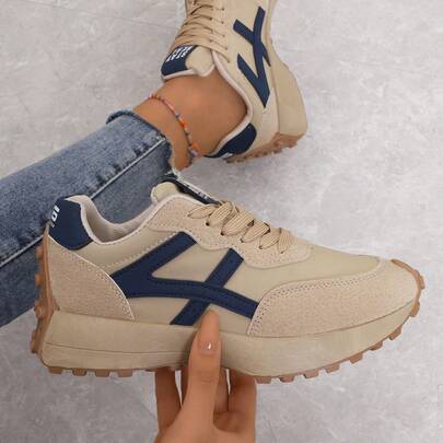 Women's Comfortable Lace-Up Sneakers - Lightweight Versatile Casual Shoes, All Season Anti-Slip Rubber Sole